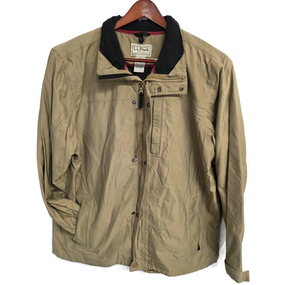 LL Bean Mens Jacket XXL Tall Tan Khaki Nylon Full Zip Outdoor Coat 255605